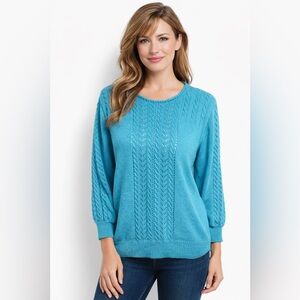 Vintage 80s Blue Cable Knit Sweater | Cozy Textured Knit Pullover